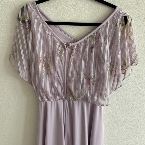 Vintage 70’s Silky Poly Lavender Purple Floral Print Overlay top dress size S - Picture 6 of 8